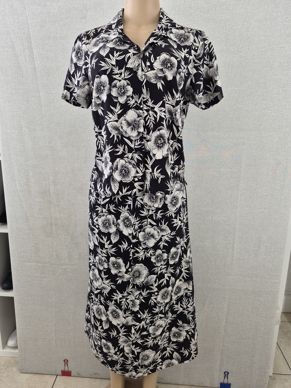 Charter Club Black and White Floral Button-Front Skirt Set